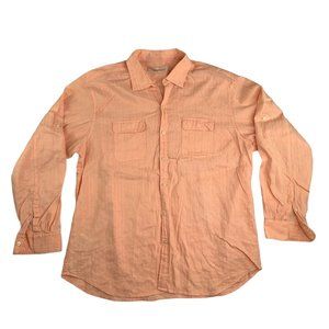 Tommy Bahama Linen Cotton Blend Long Sleeve Button Down Shirt Men's XXL Orange